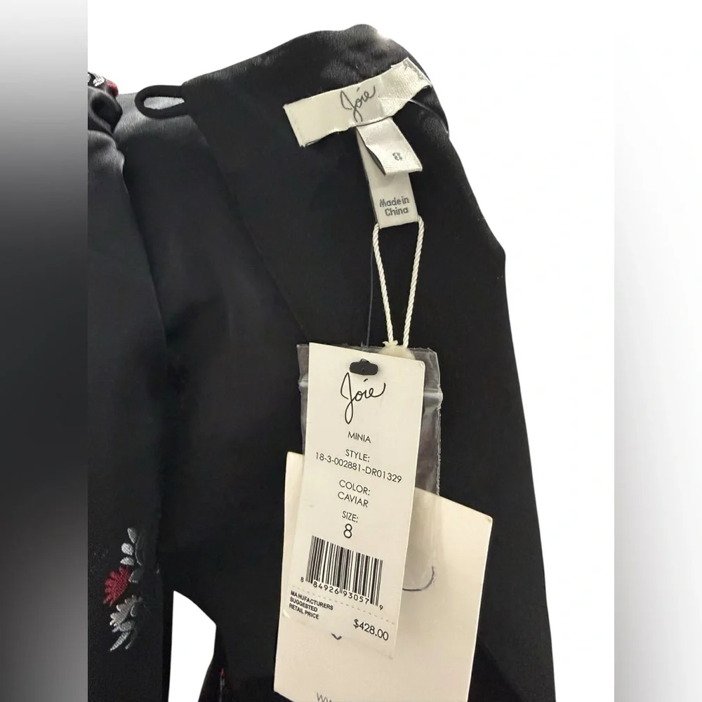 NWT Joie Minia floral black  satin brocade puff sleeve dress  . Size 8 - Picture 4 of 7